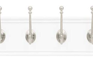 Hickory Hardware Cottage Collection Coat Rack/Hook Rail 4 Coat and Hat Hooks 20 Inch Long White with Satin Nickel Finish