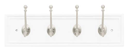 Hickory Hardware Cottage Collection Coat Rack/Hook Rail 4 Coat and Hat Hooks 20 Inch Long White with Satin Nickel Finish