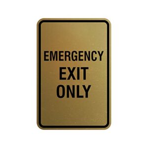 signs bylita portrait round emergency exit only sign with adhesive tape, mounts on any surface, weather resistant, indoor/outdoor use (brushed gold) - large