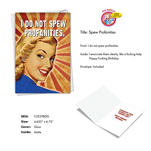 NobleWorks - 1 Funny Happy Birthday Greeting Card - Retro Woman Humor, Notecard Talk Bubbles - Mind Your Language C3229BDG