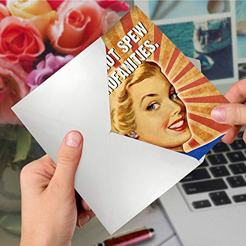 NobleWorks - 1 Funny Happy Birthday Greeting Card - Retro Woman Humor, Notecard Talk Bubbles - Mind Your Language C3229BDG