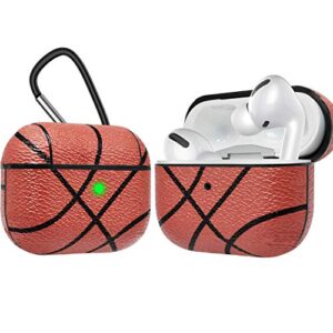 airpods pro case, takfox airpod pro cases cover pu leather protective shock & scratch-resistant with keychain [front led visible] headphone case skin for airpods pro charging case series 3,basketball