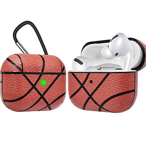 AirPods Pro Case, Takfox Airpod Pro Cases Cover PU Leather Protective Shock & Scratch-Resistant with Keychain [Front LED Visible] Headphone Case Skin for AirPods Pro Charging Case Series 3,Basketball