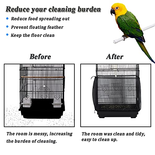 SYOOY Adjustable Bird Cage Seed Catcher Parrot Cage Nylon Mesh Net Birdcage Cover Feather Guard Soft Black Skirt Netting for Parrot Parakeet Macaw African Round Square Cage(Not Include Birdcage)