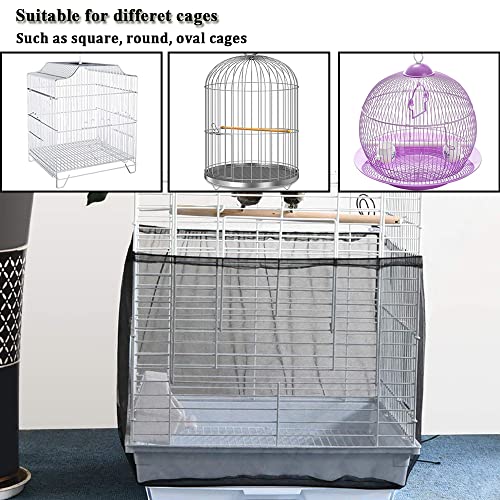 SYOOY Adjustable Bird Cage Seed Catcher Parrot Cage Nylon Mesh Net Birdcage Cover Feather Guard Soft Black Skirt Netting for Parrot Parakeet Macaw African Round Square Cage(Not Include Birdcage)