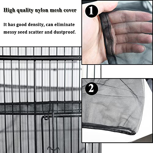 SYOOY Adjustable Bird Cage Seed Catcher Parrot Cage Nylon Mesh Net Birdcage Cover Feather Guard Soft Black Skirt Netting for Parrot Parakeet Macaw African Round Square Cage(Not Include Birdcage)