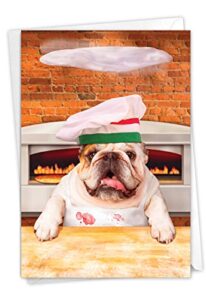 nobleworks - 1 adorable birthday card funny - pet dog animal humor, bday notecard with envelope - pizza dog c3208bdg