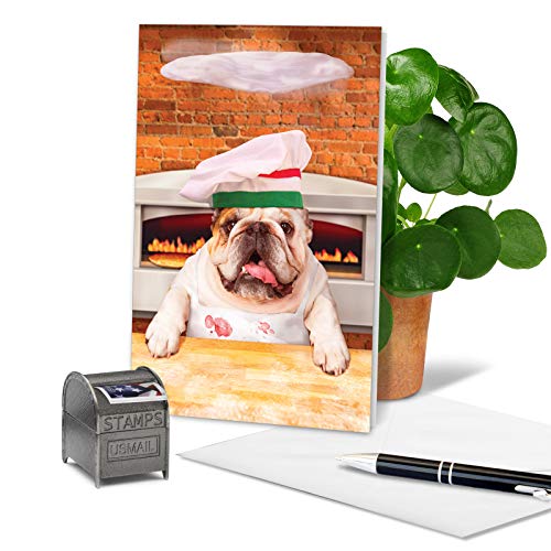 NobleWorks - 1 Adorable Birthday Card Funny - Pet Dog Animal Humor, Bday Notecard with Envelope - Pizza Dog C3208BDG