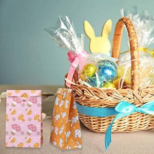 VEYLIN 24Pcs Easter Goodie Paper Bags, Flat Bottom Candy Bags with 32Pieces Circle Sticker for Easter Party Supplies