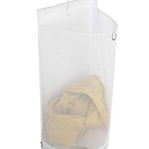 ALYER Hanging Semi Round Storage Mesh Bag,Collapsible Laundry Hamper Basket with Durable Hanger (White)