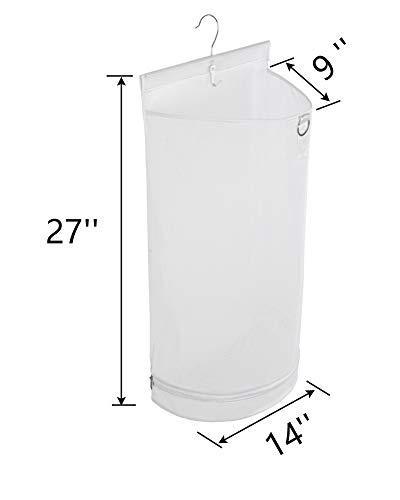 ALYER Hanging Semi Round Storage Mesh Bag,Collapsible Laundry Hamper Basket with Durable Hanger (White)