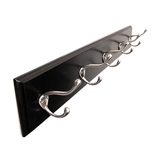 Hickory Hardware Universal Collection Coat Rack/Hook Rail 5 Coat and Hat Hooks 28 Inch Long Black with Satin Nickel Finish