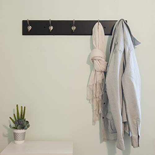 Hickory Hardware Universal Collection Coat Rack/Hook Rail 5 Coat and Hat Hooks 28 Inch Long Black with Satin Nickel Finish