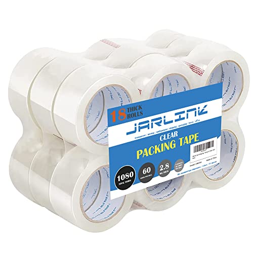 JARLINK Clear Packing Tape (18 Rolls), Heavy Duty Packaging Tape for Shipping Packaging Moving Sealing, Stronger & Thicker 2.8mil, 1.88 inches Wide, 60 Yards Per Roll, 1080 Total Yards