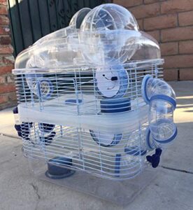 3-solid floor levels habitat hamster rodent gerbil mouse mice cage with top large running ball (blue)