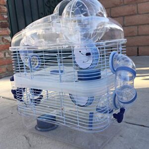 3-Solid Floor Levels Habitat Hamster Rodent Gerbil Mouse Mice Cage with Top Large Running Ball (Blue)