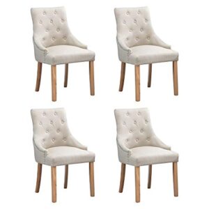 ansley&hosho 4 dining chair with arms modern tufted upholstered accent chair dining set solid wood legs living room armchair side chair for home kitchen dining receiving restaurant nailed trim, beige