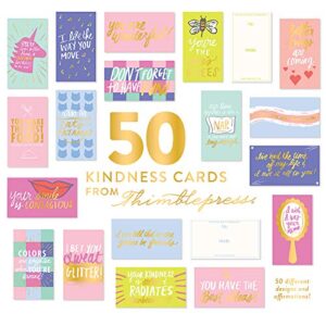 kindness & gratitude cards, 50 unique designs and quotes, spread joy & appreciation, illustrated with fun and motivation inspired phrases with gold embossing