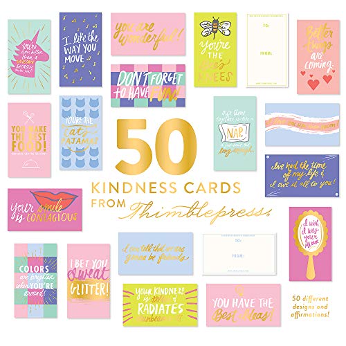 Kindness & Gratitude Cards, 50 Unique Designs and Quotes, Spread Joy & Appreciation, Illustrated With Fun and Motivation Inspired Phrases With Gold Embossing