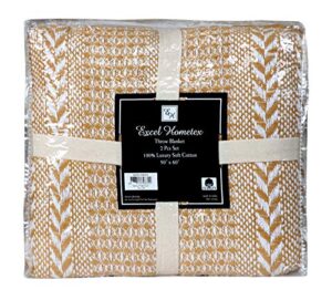 excel hometex 100% cotton throw blanket handloom batik (50 x 60 inch set of 2)- luxurious cotton throw blanket-indoor - outdoor throw blanket (gold, 50" x 60")