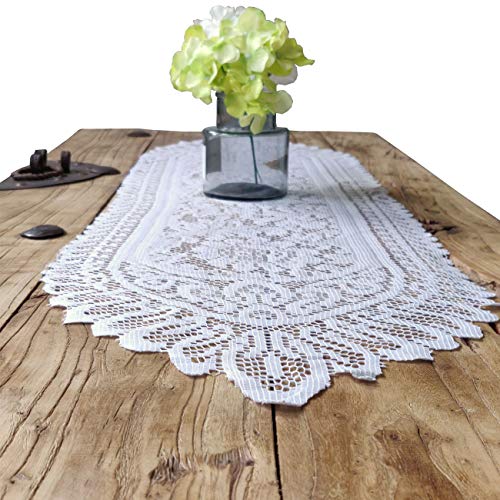 Tinsow 2 Pack Cotton Crochet Lace Rectangular Table Runner Dresser Scarf Doilies (White Style, 13" X 44")