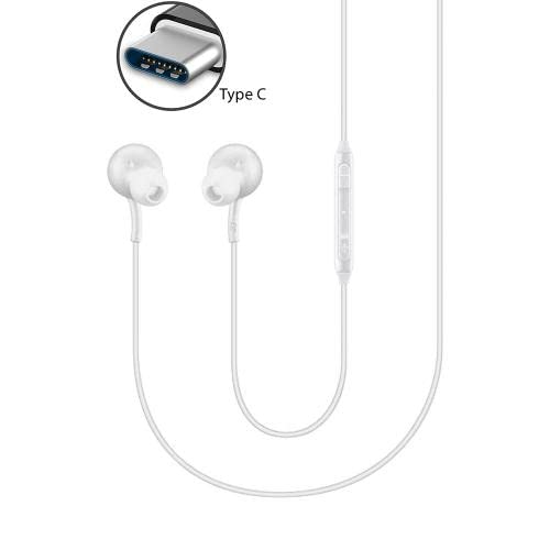 ElloGear 2020 Earbuds USB C Headphones for Samsung Galaxy S21, Note 10, Galaxy S10, S9 Plus, S10e - Designed by AKG - Braided Cable with Microphone and Volume Remote Type-C Connector - White