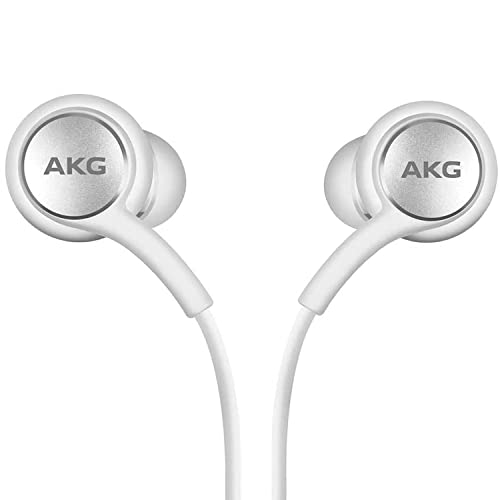 ElloGear 2020 Earbuds USB C Headphones for Samsung Galaxy S21, Note 10, Galaxy S10, S9 Plus, S10e - Designed by AKG - Braided Cable with Microphone and Volume Remote Type-C Connector - White