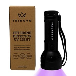 trinova pet urine detector uv flashlight - led ultraviolet black light quickly detects bed bugs, scorpions, spiders and cat & dog pee dry stains on carpet, upholstery and more