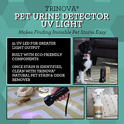 TriNova Pet Urine Detector UV Flashlight - LED Ultraviolet Black Light Quickly Detects Bed Bugs, Scorpions, Spiders and Cat & Dog Pee Dry Stains on Carpet, Upholstery and More