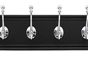 Hickory Hardware Cottage Collection Coat Rack/Hook Rail 4 Coat and Hat Hooks 20 Inch Long Black with Chrome Finish