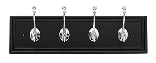 Hickory Hardware Cottage Collection Coat Rack/Hook Rail 4 Coat and Hat Hooks 20 Inch Long Black with Chrome Finish