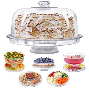 lillian tablesettings cake stand with dome cover, 6-in-1 multi-purpose use, serving platter, punch bowl, desert platter and more, bpa free, clear (60220)