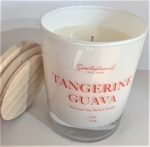 Natural Coconut + Beeswax Scented Candle Tangerine Guava White Jar with Orange Text, 11 Oz.