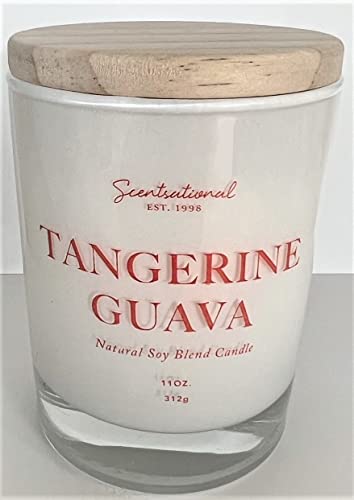 Natural Coconut + Beeswax Scented Candle Tangerine Guava White Jar with Orange Text, 11 Oz.