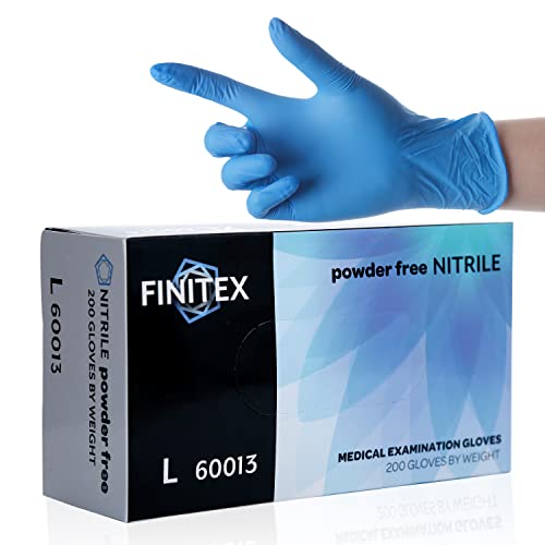 FINITEX Blue Disposable Nitrile Exam Gloves - 200 PCS/BOX 3.5mil Rubber Powder-Free Latex-Free Medical Examination Home Cleaning Food Gloves, LARGE