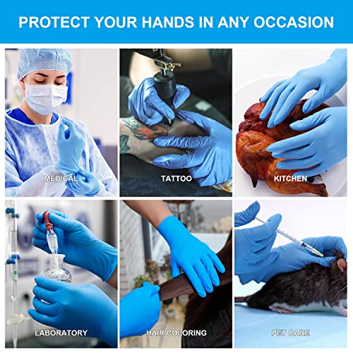 FINITEX Blue Disposable Nitrile Exam Gloves - 200 PCS/BOX 3.5mil Rubber Powder-Free Latex-Free Medical Examination Home Cleaning Food Gloves, LARGE