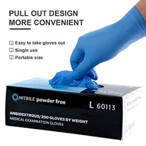 FINITEX Blue Disposable Nitrile Exam Gloves - 200 PCS/BOX 3.5mil Rubber Powder-Free Latex-Free Medical Examination Home Cleaning Food Gloves, LARGE