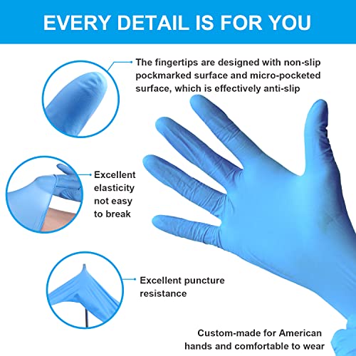 FINITEX Blue Disposable Nitrile Exam Gloves - 200 PCS/BOX 3.5mil Rubber Powder-Free Latex-Free Medical Examination Home Cleaning Food Gloves, LARGE