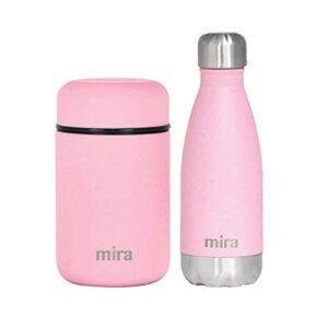 mira child lunch bundle with 13.5oz insulated food jar (pink) and 12oz insulated cola shaped bottle (pink)