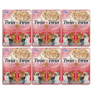 inaba twin packs for cats, grain-free shredded chicken & broth gelée side dish/topper pouch, 1.4 ounces per serving, 16.8 ounces total (12 servings), tuna & chicken recipe in tuna broth
