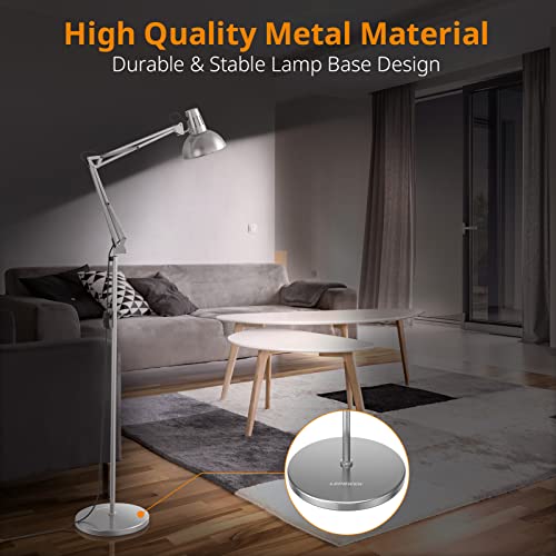 LEPOWER Floor Lamp, Swing Arm Floor Standing Lamp, Industrial Floor Lamp with Heavy Metal Base, E26 Lamp Base Floor Light, Modern Standing Reading Lamp for Living Room, Bedroom, Study Room, Office