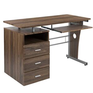 f&f furniture group 47.25" brown contemporary desk with three drawer pedestal and pull-out keyboard tray