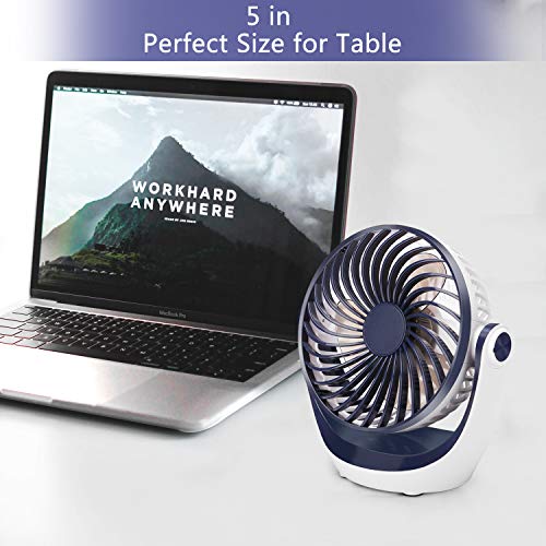 Aluan Desk Fan Small Table Fan with Strong Airflow Rechargeable Battery Operated Portable Fan 3 Speeds Adjustable Head 360°Rotatable Mini Personal Fan for Home Office Bedroom Table and Desktop