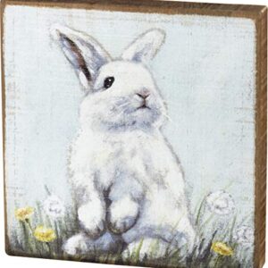 Primitives by Kathy Home Décor Sign With a Bunny in Dandelions: perfect for home, office, housewarming, gift,6" x 6" x 1"