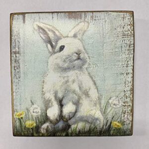 Primitives by Kathy Home Décor Sign With a Bunny in Dandelions: perfect for home, office, housewarming, gift,6" x 6" x 1"