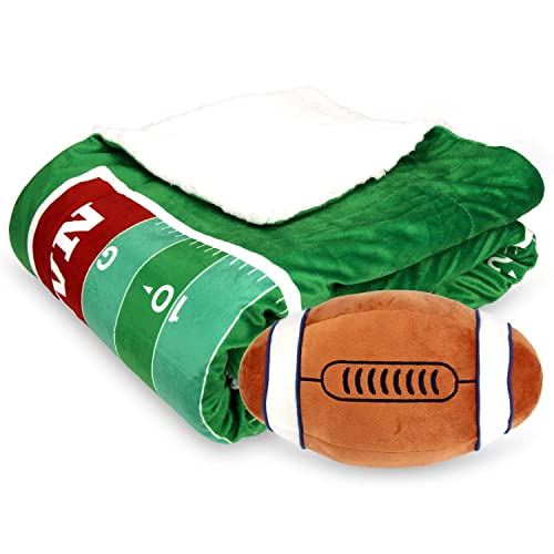 Posh Home Sports Field Game Microplush Reversible Sherpa Interactive Throw & Pillow Gift Set (Football)