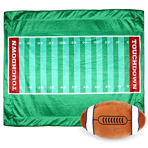 Posh Home Sports Field Game Microplush Reversible Sherpa Interactive Throw & Pillow Gift Set (Football)