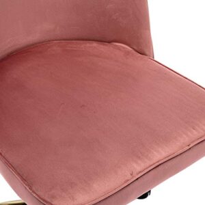 Guyou Pink Velvet Gold Desk Chair with Wheels Armless Upholstered Vanity Chair, Rolling Swivel Small Task Chair Home Desk Chair for Home Office Studio (Dusty Rose Pink)