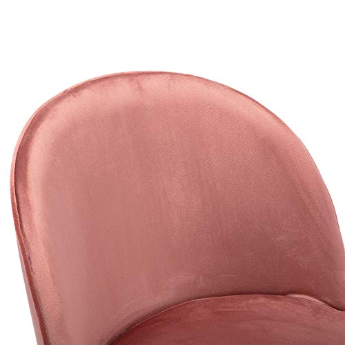 Guyou Pink Velvet Gold Desk Chair with Wheels Armless Upholstered Vanity Chair, Rolling Swivel Small Task Chair Home Desk Chair for Home Office Studio (Dusty Rose Pink)