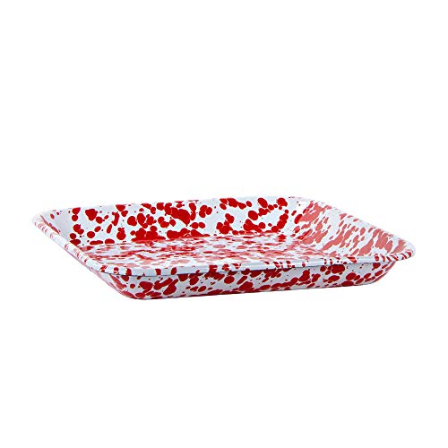 Golden Rabbit Enamelware - Red Swirl Pattern - Set of 2 - Square Trays